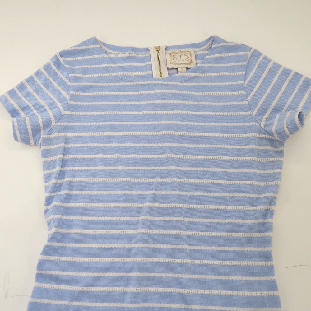 Sail To‎ Sable Blue White Striped Dress Preppy Nautical Small Short Sleeve